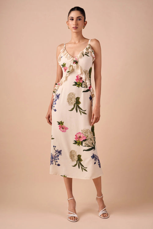 Multi Floral Ruffle Slip Dress