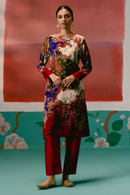 Paisley Velvet Kurta Set with Dupatta