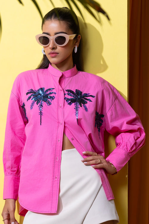 Pink Exquisite Hand Embellished Palm Blouse