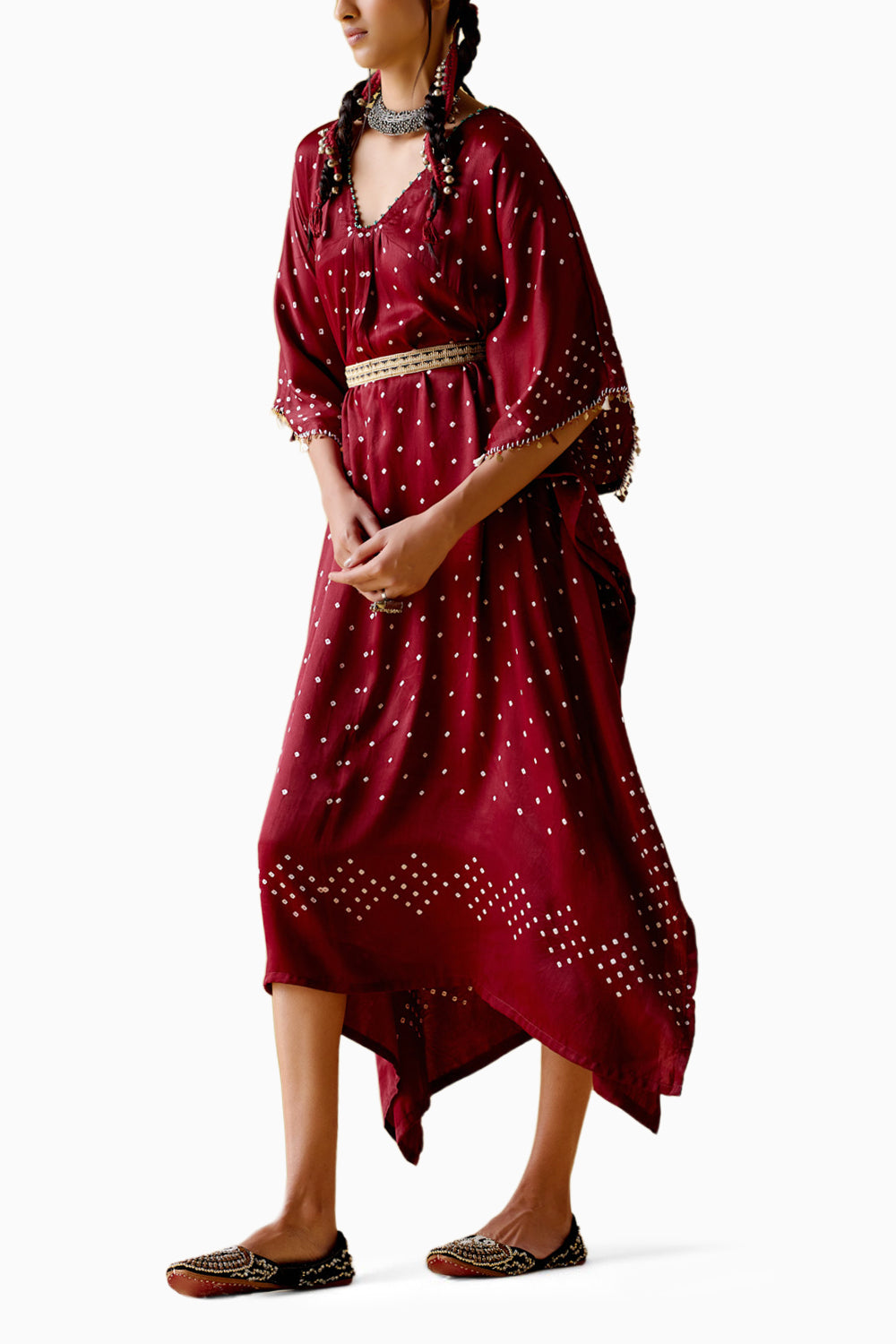 Annika Maroon Bandhini Kaftan