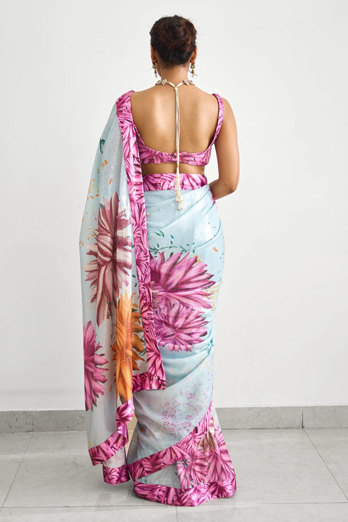 Bright Flower Sequins Sari Blouse Set