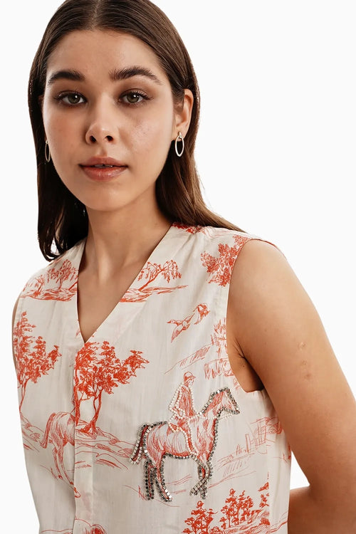 Orange Noble Ground Print Jacket and Pants Set
