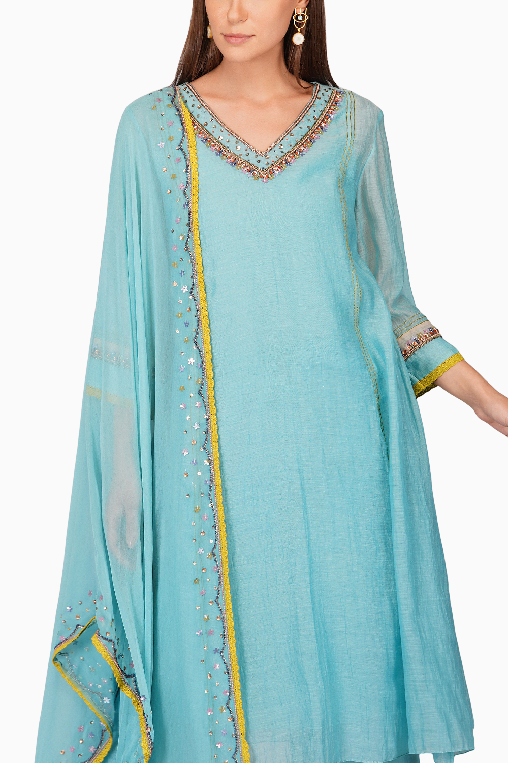 Sequin Flower Turq Kurta Set