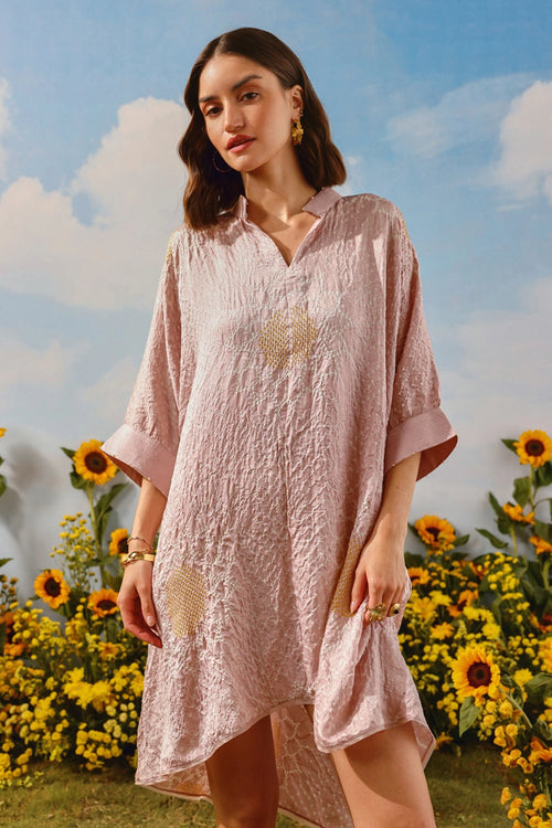 Blush Gajji Silk Bandhani Shirt Dress