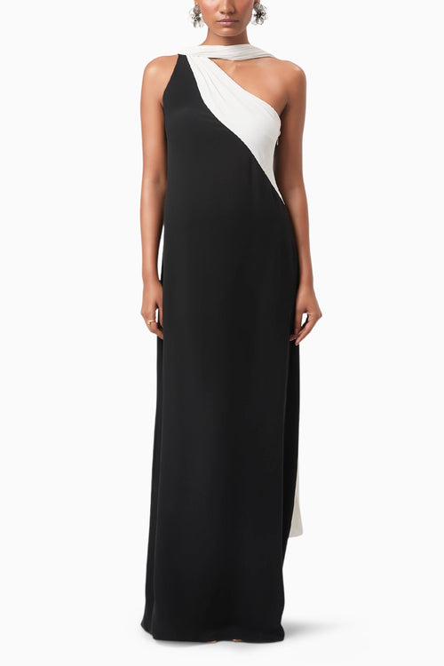 Black One Shoulder Draped Gown