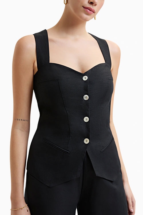 Black Capri Linen Waistcoat