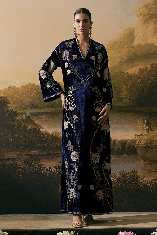 Cobalt Blue Metallic Dress Kurta With Tie-Up Belt