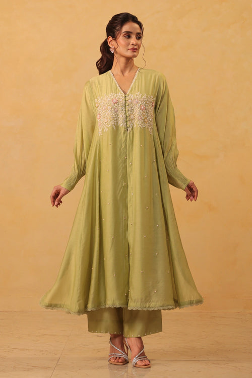 Vaayu Green Jacket Style Kurta Set