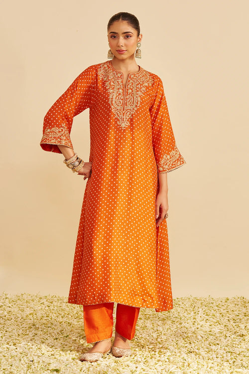 Shezia Orange Long Chauga with Salwar