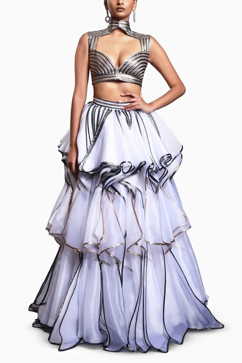 CF Ivory Cascade Lehenga Set