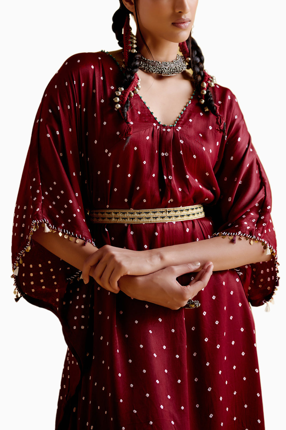 Annika Maroon Bandhini Kaftan