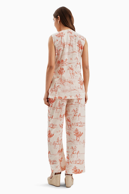 Orange Noble Ground Print Jacket and Pants Set