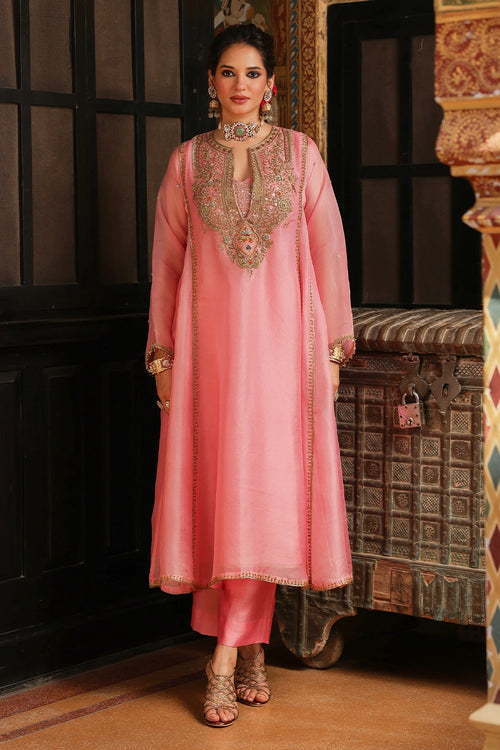 Ahista Pink Pakhi Yoke Pheran Long Kurta Set