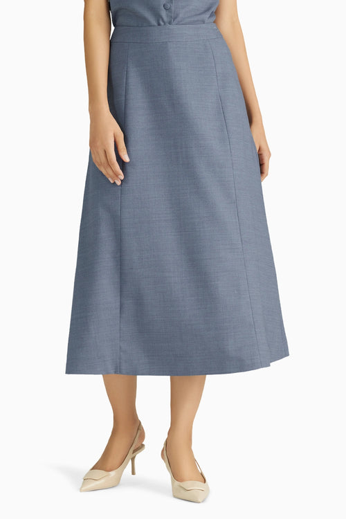 Blue Suiting Midi Skirt