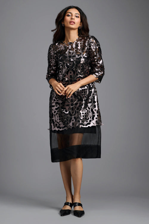 Gunmetal Metallic Appliqué Dress