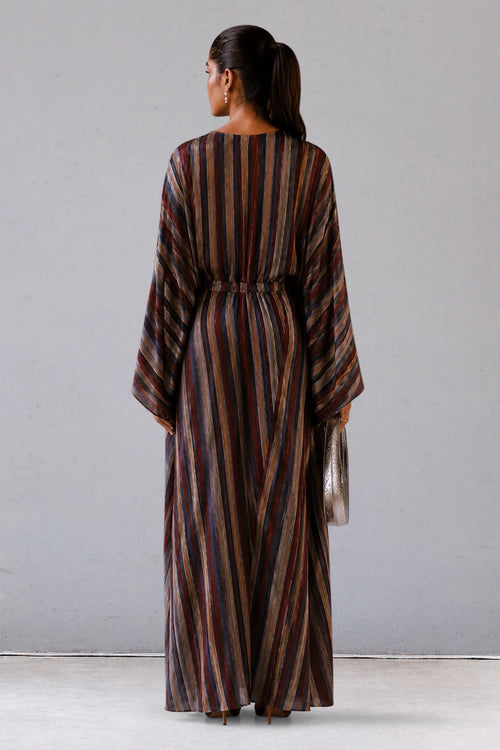 Striped Silk Crepe Kaftan Dress