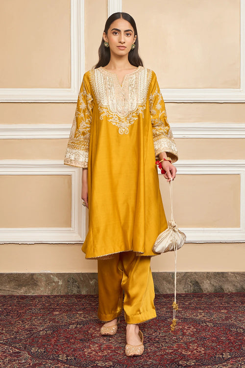 Mohsina Glaze Mustard Chauga with Salwar
