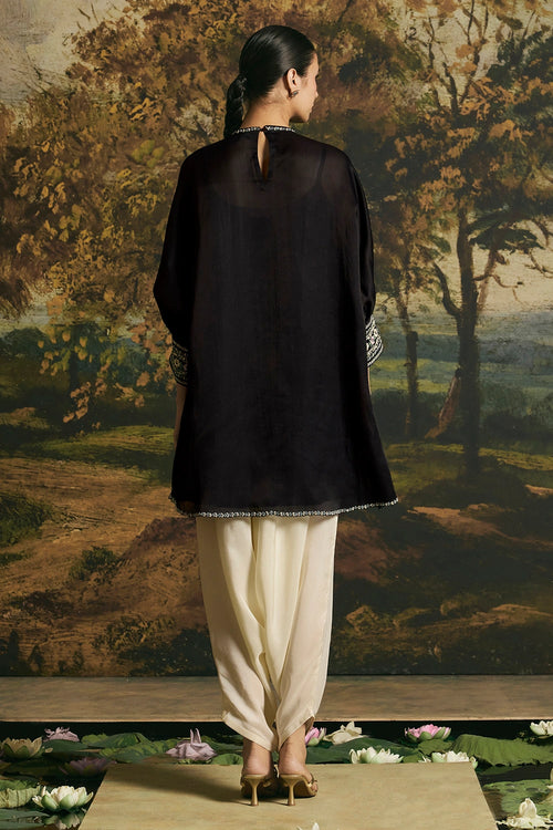 Black Contrast Paisley Detail Tunic With Harem Pants