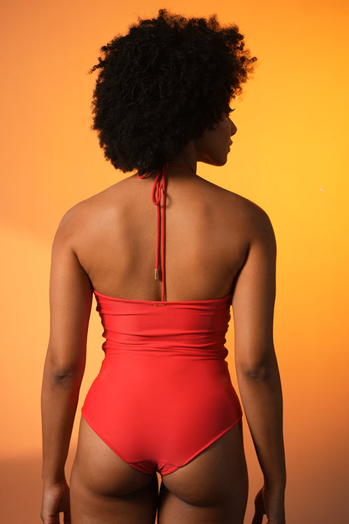 Cherry Ruched Halter Swimsuit