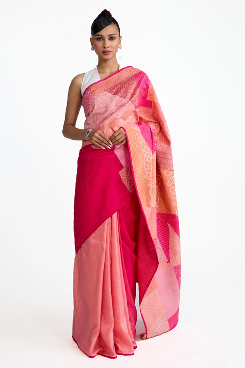 Pink Boro Bandhani Silk Saree