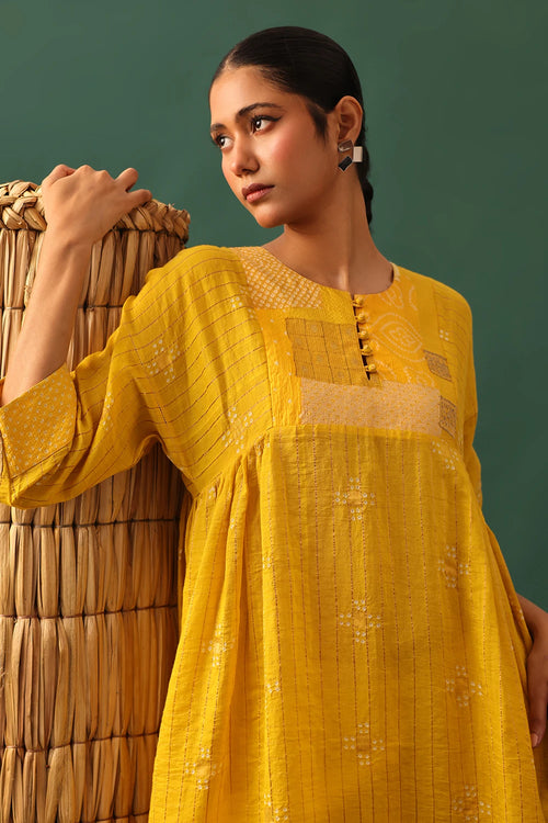Yellow Chanderi Patchwork Suit Set