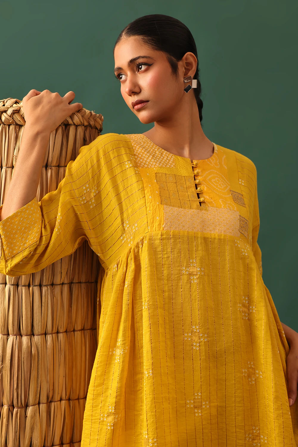 Yellow Chanderi Patchwork Suit Set