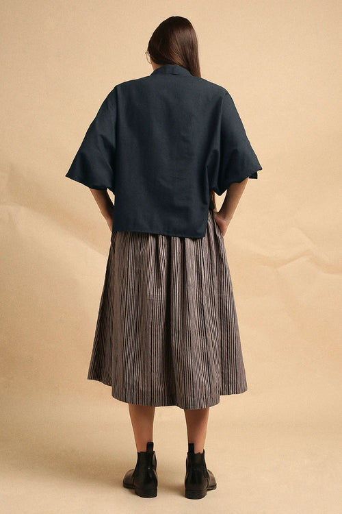 Charcoal Collar Crop Top And Gray Box Pleated Skirt Set