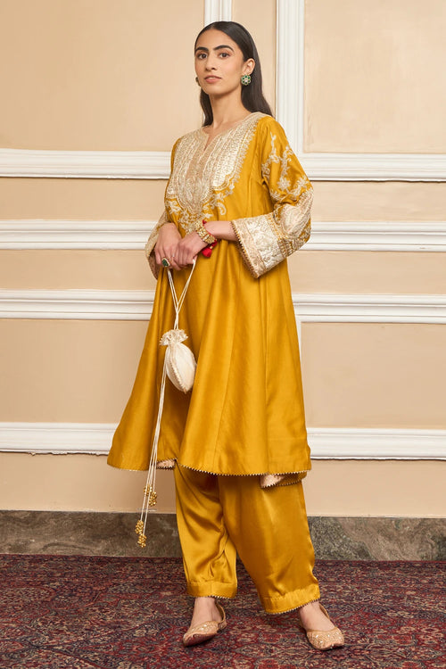 Mohsina Glaze Mustard Chauga with Salwar