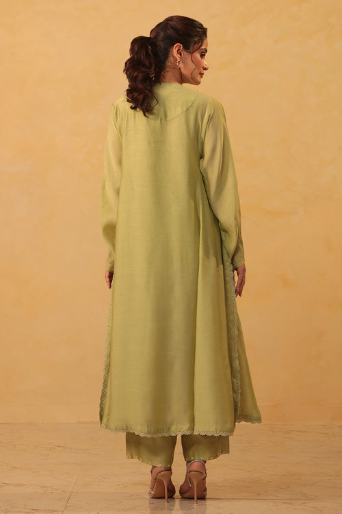Vaayu Green Jacket Style Kurta Set