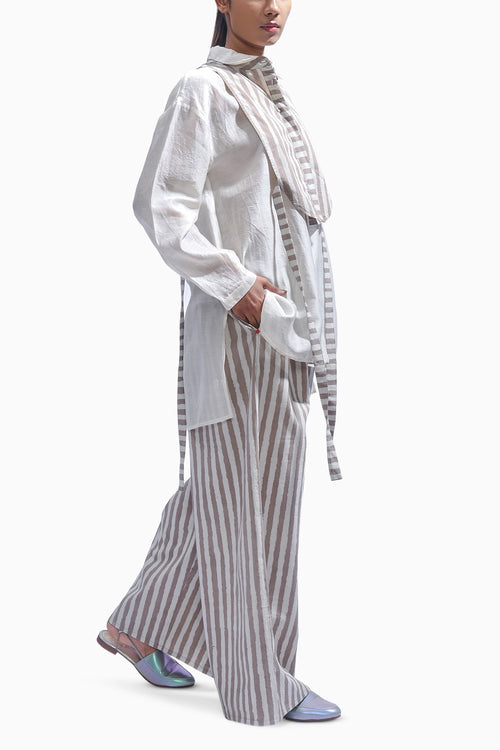 Ash Grey Stripe Yoke Co-ord Set