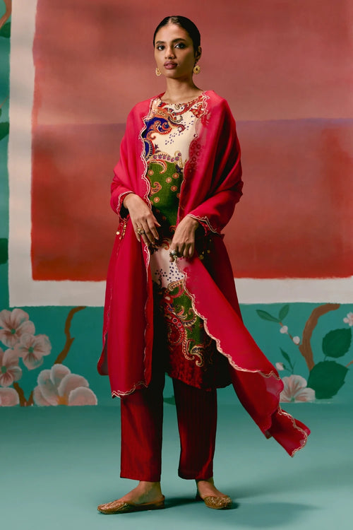 Paisley Velvet Kurta Set with Dupatta