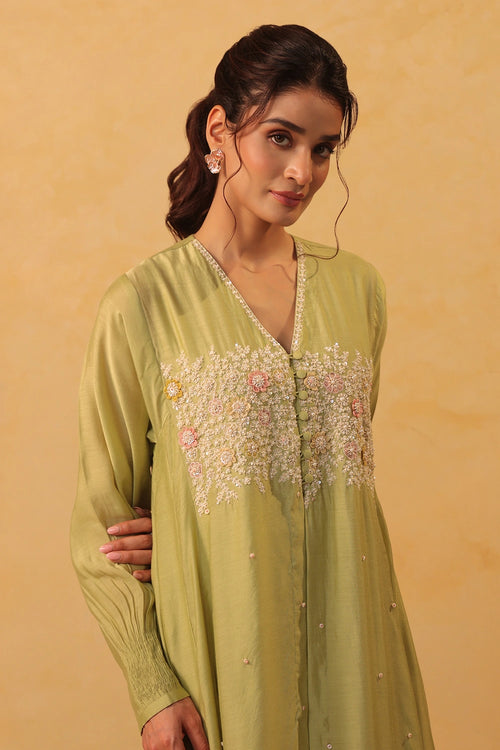 Vaayu Green Jacket Style Kurta Set