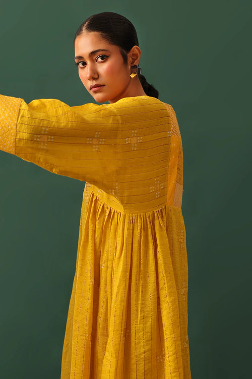 Yellow Chanderi Patchwork Suit Set
