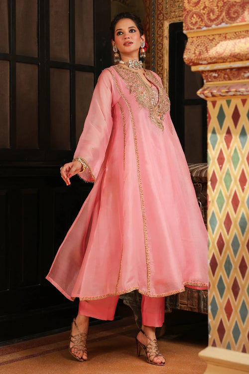 Ahista Pink Pakhi Yoke Pheran Long Kurta Set