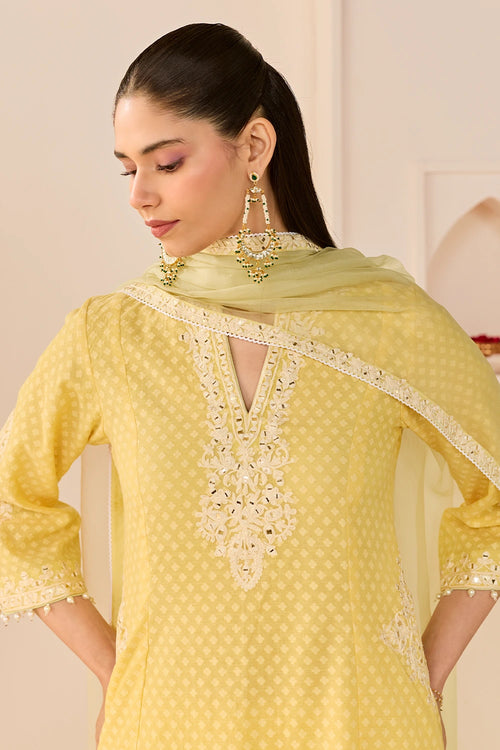 Reem Lemon Yellow Short Choga with Dogri Salwar and Dupatta