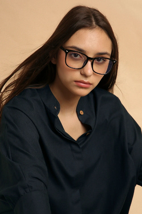 Charcoal Collar Crop Top And Gray Box Pleated Skirt Set