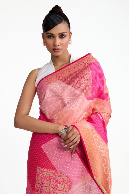Pink Boro Bandhani Silk Saree