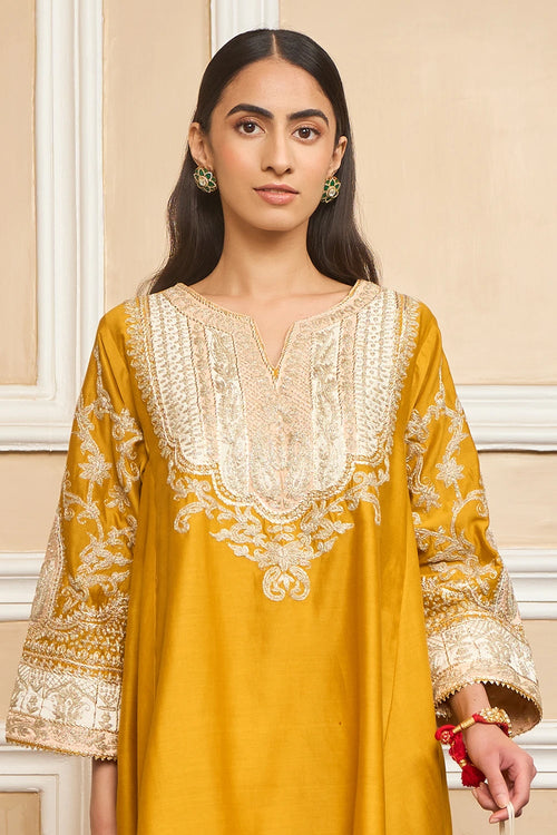 Mohsina Glaze Mustard Chauga with Salwar