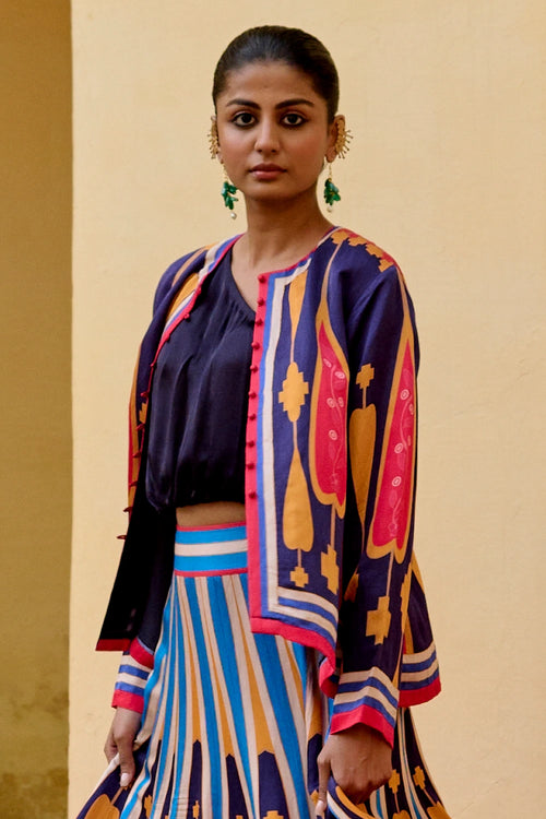 Blue Yellow Kilim Lehenga Set