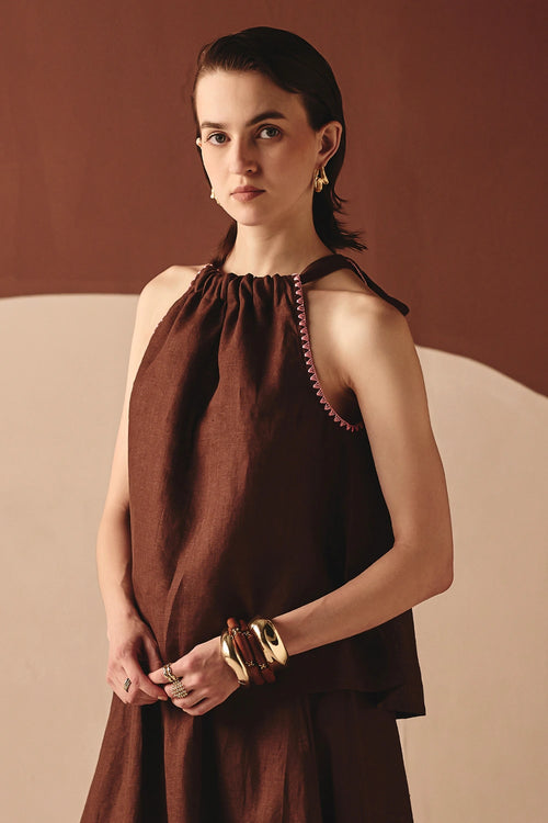 Brown Noir Halter Tie-Up Top