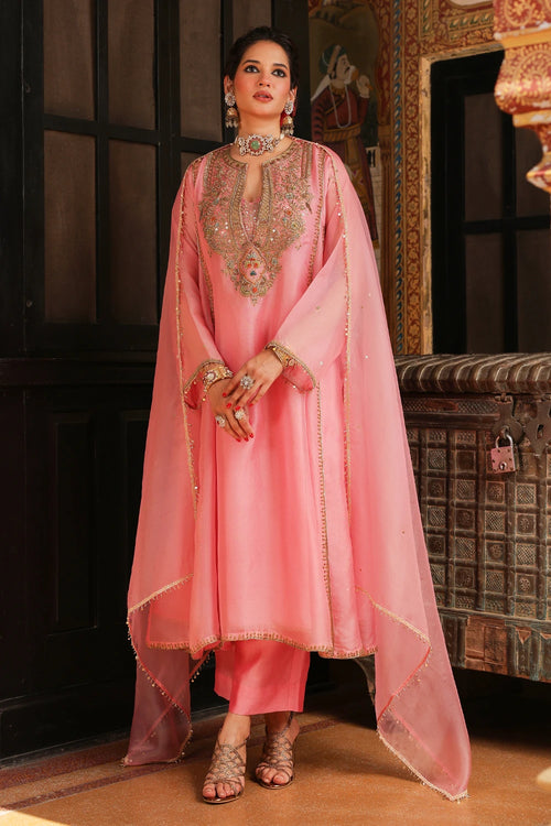 Ahista Pink Pakhi Yoke Pheran Long Kurta Set With Dupatta