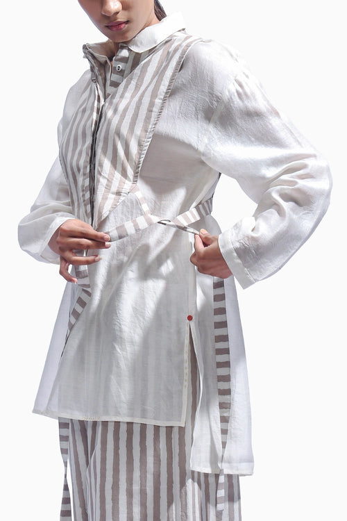 Ash Grey Stripe Yoke Co-ord Set