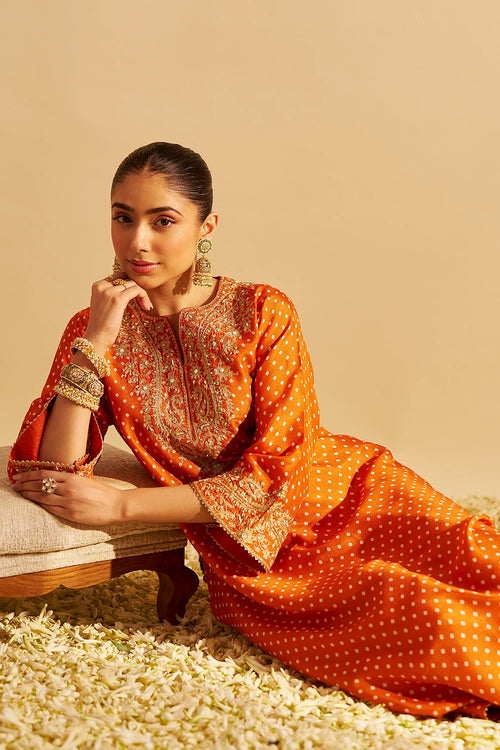 Shezia Orange Long Chauga with Salwar