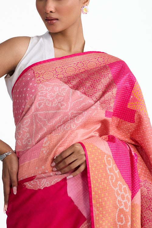 Pink Boro Bandhani Silk Saree