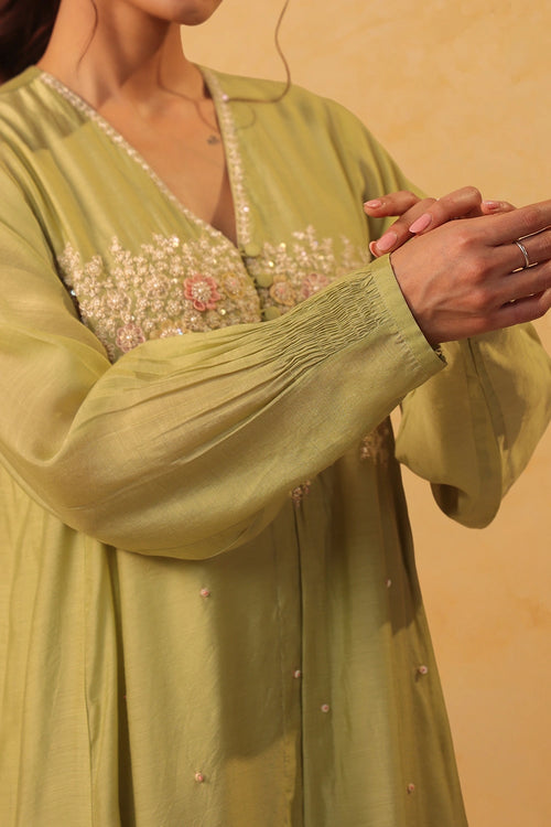 Vaayu Green Jacket Style Kurta Set