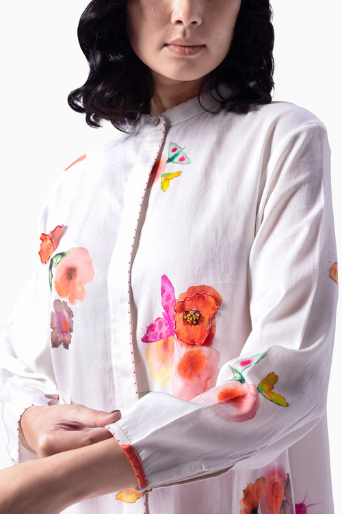 Oita White Eden Print Shirt