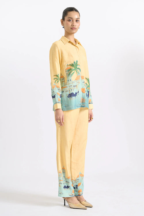 Coastal Escape Printed Shirt And Trouser Set