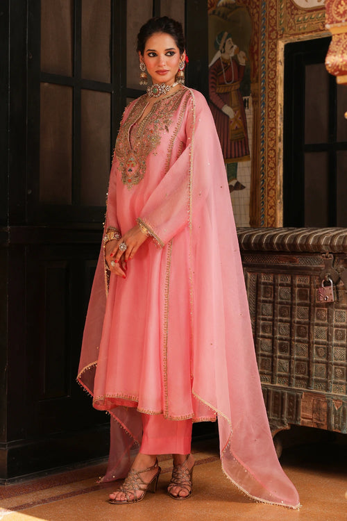 Ahista Pink Pakhi Yoke Pheran Long Kurta Set With Dupatta