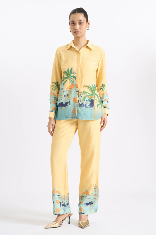 Coastal Escape Printed Shirt And Trouser Set