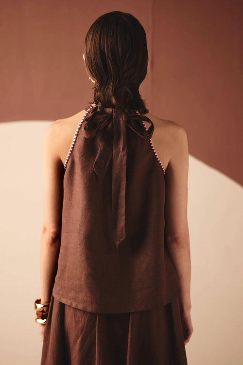 Brown Noir Halter Tie-Up Top